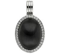 Kettenanhänger JOBO "Anhänger oval 33 mm", schwarz, schwarz, Schmuckanhänger, Damen, Silber 925 (Sterlingsilber), Kettenanhänger, 925 Silber rhodiniert mit Mondstein Imitation und Zirkonia (30682720-0