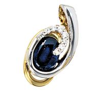 Kettenanhänger JOBO "Anhänger Saphiranhänger 15 mm", gelbgold 585, blau, Schmuckanhänger, Damen, P1 = bei 10-facher Vergrößerung erkennbare Einschlüsse, Diamanten Gelbgold 585 Weißgold 585, Diamanten,
