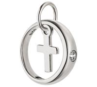 Kettenanhänger JOBO "Anhänger Taufring mit Kreuz 11 mm", silber 925, weiß, Schmuckanhänger, Mädchen, Silber 925 (Sterlingsilber), Kettenanhänger, 925 Silber mit 1 Zirkonia (36349509-0) silber 925, wei