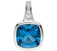 Kettenanhänger JOBO "Anhänger Weißgoldanhänger 18 mm", weißgold 585, blau, Schmuckanhänger, Damen, SI = kleine Einschlüsse, Diamanten Weißgold 585, Diamanten, Weißgold 585, Kettenanhänger, 14 Karat 58