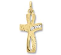 Kettenanhänger ONE ELEMENT "Zirkonia Kreuz Anhänger aus 333 Gelbgold", gold, Schmuckanhänger, Damen, Gelbgold 333 Gold, Gelbgold 333, Gold, Kettenanhänger, Zartes Emblem - unaufdringlich und dennoch a