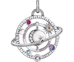 Kettenanhänger THOMAS SABO "Schmuck Silber 925 Anhänger Planetenring mit Umlaufbahnen", bunt (silberfarben, schwarz, weiß, kristallweiß, pink violett, orange, rot, hellblau, weiß, kristallweiß, pink v
