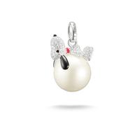 Kettenanhänger THOMAS SABO "THOMAS SABO x Peanuts Anhänger Snoopy auf Schneeball", silber (silberfarben, weiß, schwarz, rot, kristallweiß, kristallweiß), Schmuckanhänger, Damen, Perlen Silber 925 (rec