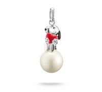 Kettenanhänger THOMAS SABO "THOMAS SABO x Peanuts Anhänger Snoopy mit Herz auf Schneeball", silberfarben, weiß, schwarz, rot, Schmuckanhänger, Damen, Perlen Silber 925 (recycelt), 12,81 g, Perlen, Sil