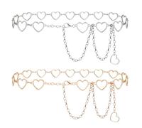 Kettengürtel in Übergröße für Damen, 2 Stück, Liebes-Stil, Metallkettengürtel für Damen, Bauch-, Taillenketten, extra lange Körperkette, max. 130 cm verstellbar, klobige Gürtelkette (Gold, Silber), xl