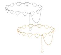 Kettengürtel Silber, Verstellbare Y2k Gürtel, 2 Stück Herz Taillenkette Gürtel, Damen Punk Kettengürtel Taillenkette, Damen Glitzer-Gürtel Für Kleider Jeans