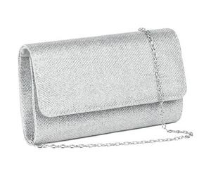 Kettentasche Clutch Damen Glitzer Abendtasche Hochzeit Silber A