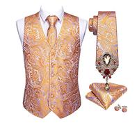 keusyoi 5-teiliges Herren-Hochzeitsanzug-Set aus Jacquard-Seidenweste, Krawatte, Broschen, Weste, Bräutigam, Smoking-Weste, Set