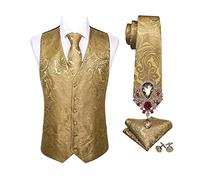 keusyoi 5-teiliges Herren-Hochzeitsanzug-Set aus Jacquard-Seidenweste, Krawatte, Broschen, Weste, Bräutigam, Smoking-Weste, Set