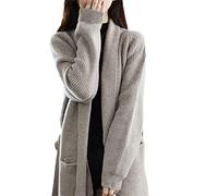 Keusyoi Herbst 100% Wolle Strickjacke Damen Einfarbig Verdickter Pullover Warme Mode Lange Strickjacken Damen Langer Ärmel Mantel