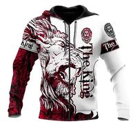 keusyoi Mode Herbst Hoodies 3D Löwe Gedruckt Herren Sweatshirt Unisex Rot Tattoo Zip Pullover Casual Jacke