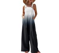 kewing Damen Latzhose Vintage Ethnischer Stil Blumendruck Locker Lässig Baggy Ärmellose Hosenträger mit Knöpfen Overall Langer Jumpsuit Playsuit Hosen Strampler