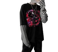 kewing Harajuku Anime Bungou Stray Dogs T-Shirts Ryunosuke Akutagawa Cartoon Herbst Patchwork gestreiftes Langarm T-Shirt
