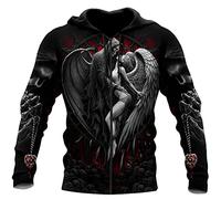 kewing Herren Angel Skull Pattern Hoodies Gothic Angel Skull Printed Zip Cardigan Unisex Zipper Pullover mit Taschen