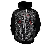 kewing Herren Hoodie Reaper Skull Angel and Demon 3D Printed Pullover Vintage Langarm Sweatshirt mit Tasche