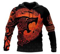 kewing Herren Viking Tattoo Print Hoodies Lose Casual Viking 3D Hoodie Langarm Pullover Sweatshirt mit Tasche