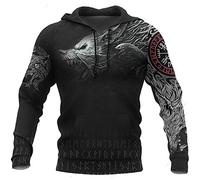 kewing Herren Wikinger Hoodie Mode Casual Viking Tattoo 3D gedruckte Langarm Sweatshirt Pullover Jacke Mantel