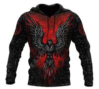 kewing Herren Wikinger Hoodie Mode Casual Viking Tattoo 3D gedruckte Langarm Sweatshirt Pullover Jacke Mantel