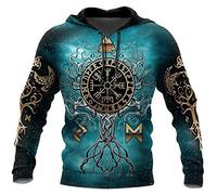 kewing Herren Wikinger Hoodie Mode Casual Viking Tattoo 3D gedruckte Langarm Sweatshirt Pullover Jacke Mantel