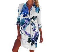 kewing Meeresschildkröten 3D gedruckt Beach Blusen Sommer Frauen Langarm Mittellang Knopf Tasche Tops Bluse Frauenkleidung