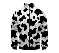 kewing Schwarz Weiß Kuh Flecken Muster Männer Baseball Jacke Kuh 3D gedruckt Reißverschluss Bomberjacken Lässige Stehkragen Streetwear Mäntel Leichtes Sweatshirt mit Taschen