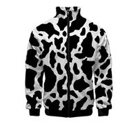 kewing Schwarz Weiß Kuh Flecken Muster Männer Baseball Jacke Kuh 3D gedruckt Reißverschluss Bomberjacken Lässige Stehkragen Streetwear Mäntel Leichtes Sweatshirt mit Taschen