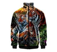 kewing Tier Tiger 3D Druck Reißverschluss Jacke Mantel Für Männer Frauen Tiger-Muster Baseball-Jacke Lässige Langarm Flug Bomberjacken Herbst Winter Tops