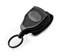 KEY-BAK SUPER48 HD 0S48-1134 Schlüsselanhänger, einziehbar, robust, 122 cm, Edelstahlkabel, robustes Polycarbonat-Gehäuse, Leder-Gürtelschlaufe, übergroßer Spaltring, Schwarz, Schwarz