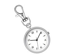 Key Chain Watch, Round Clip on Timepiece, Unisex, tragbar, Silent Pocket Clock, kompakt, Travel Gear, Home, Workplace, Schule, Backpack, Outdoor, Purse, Tasche, 3,23 x 1,57 x 0,28 Zoll, silberfarben