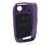 Key Fob Cover, Yctze Carbon Fiber Style TPU Auto Smart Key Fob Cover Schutzhülle Ersatz für SEAT Ateca(Violett)