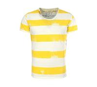 Key Largo Herren T-Shirt AIRLINE Vintage Look Gestreift mit Ziernähten V-Ausschnitt gelb S