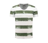 KEY LARGO Herren T-Shirt Airline Vintage Look Gestreift mit Ziernähten V-Ausschnitt, Grösse:XL, Farbe:Khaki