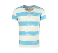 Key Largo Herren T-Shirt AIRLINE Vintage Look Gestreift mit Ziernähten V-Ausschnitt hellblau S
