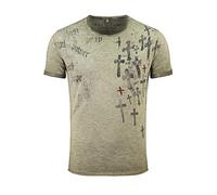 KEY LARGO Herren T-Shirt Prayer Kreuz Druck Motiv Cross Print Vintage Look tiefer Rundhals Ausschnitt körperbetonte Passform MT00293, Grösse:S, Farbe:Military-Green