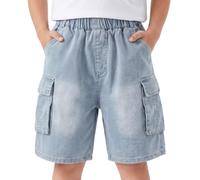 Keyck Jeans Shorts Jungen Kinder Baggy Denim Cargo Jeanshose Gr.122-170 | Kurze Hose, mit Elastischer Taille und Mehreren Taschen, Weites Bein Outdoor Teenager Streetwear Jeans, Sommer Jeanshorts
