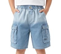 Keyck Jeans Shorts Jungen Kinder Baggy Denim Cargo Jeanshose Gr.122-170 | Kurze Hose, mit Elastischer Taille und Mehreren Taschen, Weites Bein Outdoor Teenager Streetwear Jeans, Sommer Jeanshorts