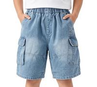Keyck Jeans Shorts Jungen Kinder Baggy Denim Cargo Jeanshose Gr.122-170 | Kurze Hose, mit Elastischer Taille und Mehreren Taschen, Weites Bein Outdoor Teenager Streetwear Jeans, Sommer Jeanshorts