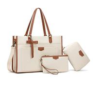 Keyli Laptoptasche für Damen, Segeltuch, 39,6 cm (15,6 Zoll), große Kapazität, Schultertasche, leichte Aktentasche, Geldbörse, 3-teiliges Set, Braun, 3 Stück