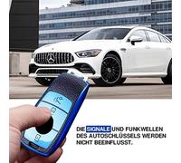 KEYSCOVER Autoschlüsselhülle für Mercedes-Benz Schlüssel - Cover Passend für E, S, A, CLA, GLA, GLE, GLC, GLK und AMG Modelle -Schlankes Design und Einfache Installation (Blau- Leder)