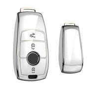 KEYSCOVER Autoschlüsselhülle für Mercedes-Benz Schlüssel - Cover Passend für E, S, A, CLA, GLA, GLE, GLC, GLK und AMG Modelle - Weiss-Silber - Schlankes Design und Einfache Installation