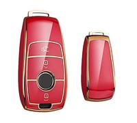 KEYSCOVER Schlüsselhülle für Mercedes-Benz Schlüssel - Passend für E, S, A, CLA, GLA, GLE, GLC, GLK und AMG Modelle - Rot-Gold - Schlankes Design und Einfache Installation