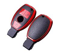 KEYSCOVER Schlüsselhülle für Mercedes Benz, Silikon Schlüsseletui TPU, Mercedes Benz Schlüsselhülle für A B C E Kasse TPU Schlüsselhülle, W204 W211 (Leder Rot)