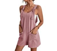 KEYULI Stilvolle, lässige Damen-Jumpsuits mit U-Ausschnitt für den Sommerurlaub, einfarbige Overalls mit Taschen und Hosen (Rosa,XL)
