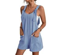 KEYULI Stilvolle, lässige Damen-Jumpsuits mit U-Ausschnitt für den Sommerurlaub, einfarbige Overalls mit Taschen und Hosen (Blau,3X-Groß)