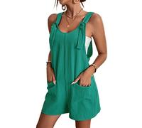 KEYULI Stilvolle, lässige Damen-Jumpsuits mit U-Ausschnitt für den Sommerurlaub, einfarbige Overalls mit Taschen und Hosen (Grün,3X-Groß)