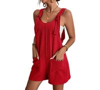 KEYULI Stilvolle, lässige Damen-Jumpsuits mit U-Ausschnitt für den Sommerurlaub, einfarbige Overalls mit Taschen und Hosen (Verrottet,Grob)