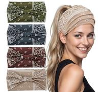 KFSENSOR Haarband Damen 4 Stück Elastische Weiche Stirnbänder Boho Stirnband Print Haarschmuck Kopfbedeckung Damen Sommer für Alltag Yoga Sport Fitness (Mehrfarbig)