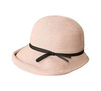 Kfwfuaee Damen Hepburn Vintage Gewebt Für Sonnenhut Elegante Kontrastfarbe Schleife Kurze Rollkrempe Faltbar Sommerurlaub Runde Bucket Cap Hüte Für Sonnenschutz Und Kühlung