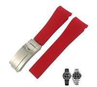 KGFCE 18mm 19mm 20mm 22mm gebogenes Ende Silikon-Gummi-Uhrenarmband für Rolex Daytona Submariner GMT 21mm Uhrenarmband Männer Werkzeuge(Red,20mm)