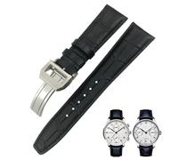 KGFCE 20 mm, 21 mm, 22 mm, gebogenes Ende, echtes Rindsleder-Uhrenarmband, Ersatz für IWC Portugieser Pilotenuhren, Faltschließe(Black 1,20mm)